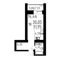 1-комн. кв. 31,95 м2 ЖК «ЛетоПарк» (Корпус А)